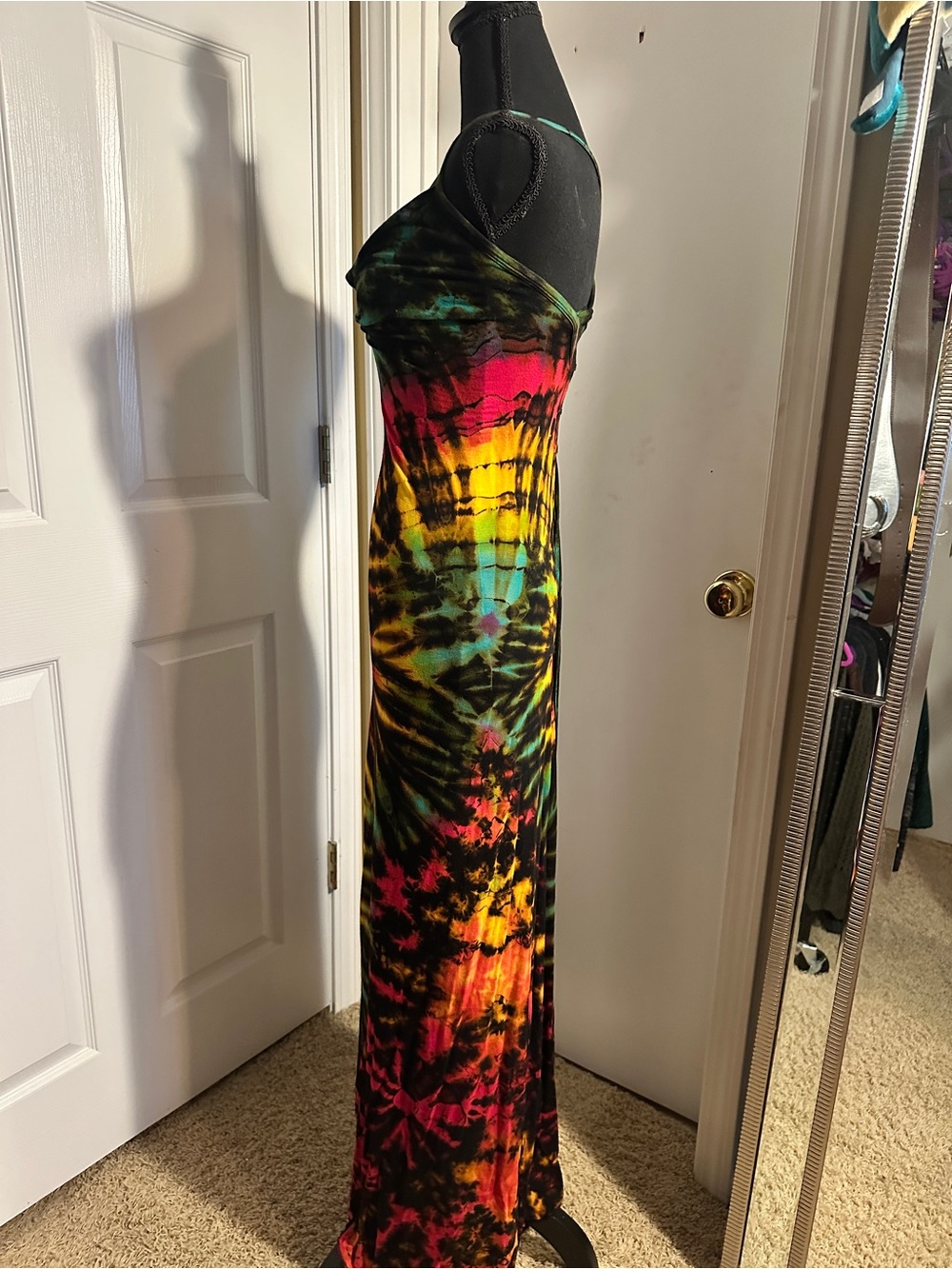 Tie-Dye Cowl Neck Maxi Dress in Black with Multicolor Accents - Picture 4 of 4